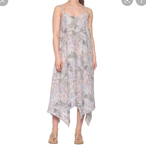 Cynthia Rowley Women's Purple Floral Linen Blend Handkerchief Hem Midi Dress S - Picture 1 of 16